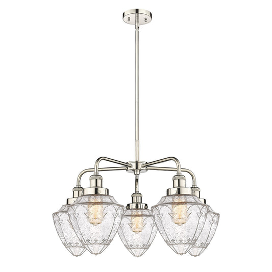 Innovations Bullet 25.5in 5-Light Chandelier | Industrial Polished Nickel Steel and Seedy Glass | Dining Room & Kitchen Island | Model 916-5CR-PN-G664-7