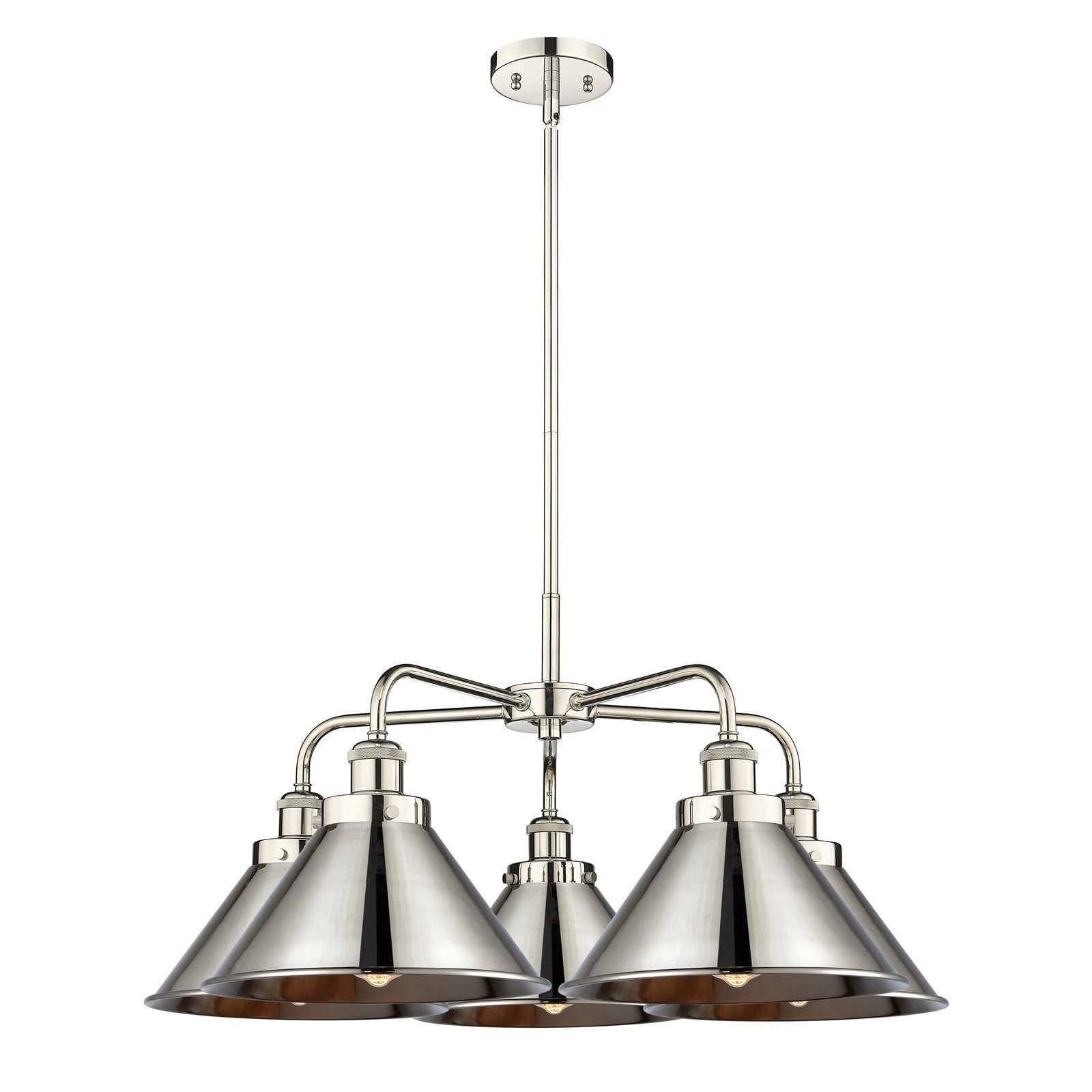 Innovations Ballston Urban 26.5in 5-Light Chandelier | Industrial Polished Nickel Steel and Polished Nickel Metal Shade | Dining | Model 916-5CR-PN-M10-PN