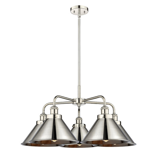 Innovations Ballston Urban 26.5in 5-Light Chandelier | Industrial Polished Nickel Steel and Polished Nickel Metal Shade | Dining | Model 916-5CR-PN-M10-PN