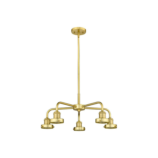 Innovations Ballston Urban 21.38in 5-Light Chandelier | Industrial Satin Gold Steel and Cast Brass | Dining Room & Kitchen Island | Model 916-5CR-SG