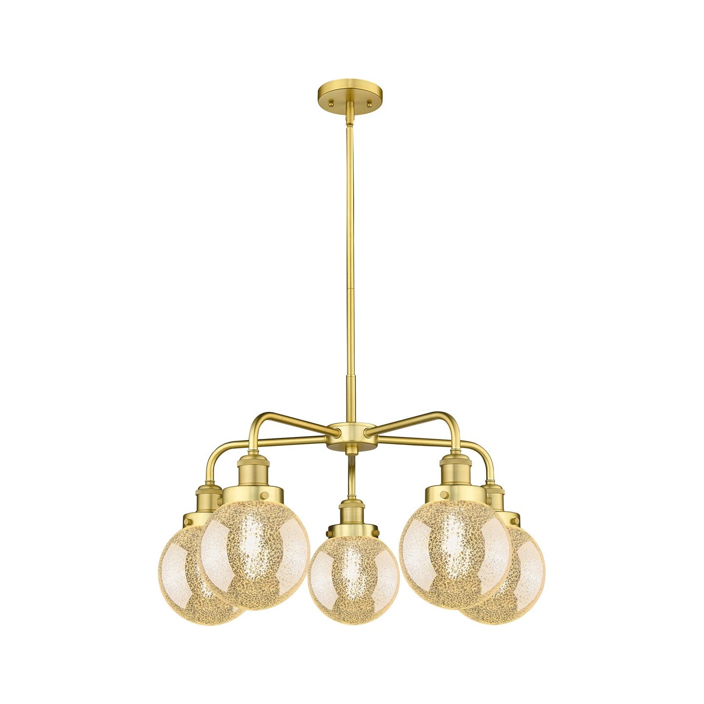 Innovations Beacon 24.5in 5-Light Chandelier | Industrial Satin Gold Steel and Mercury Glass | Dining Room & Kitchen Island | Model 916-5CR-SG-G208-6