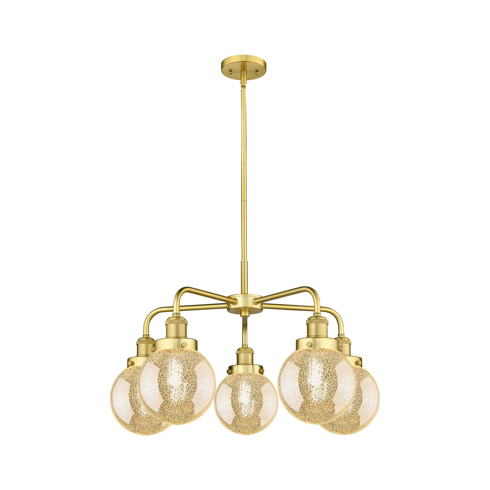 Innovations Beacon 24.5in 5-Light Chandelier | Industrial Satin Gold Steel and Mercury Glass | Dining Room & Kitchen Island | Model 916-5CR-SG-G208-6