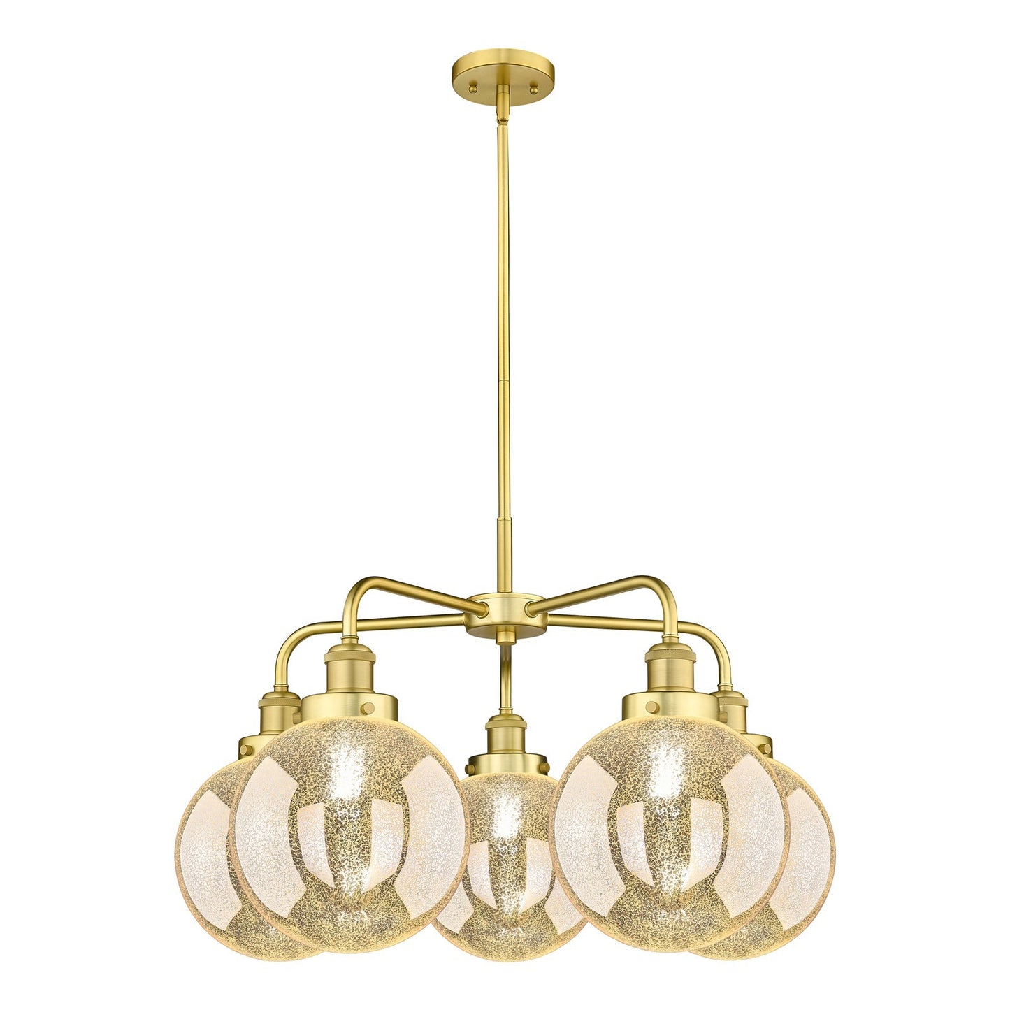 Innovations Beacon 27in 5-Light Chandelier | Industrial Satin Gold Steel and Mercury Glass | Dining Room & Living Room | Model 916-5CR-SG-G208-8