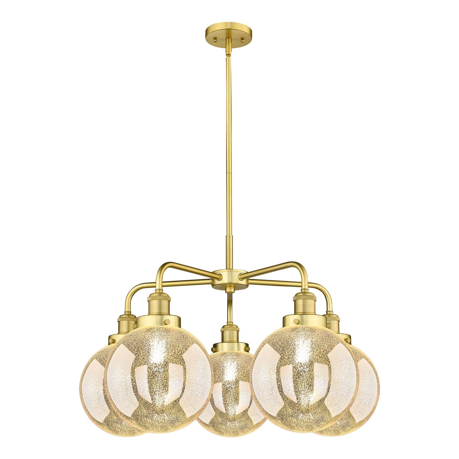 Innovations Beacon 27in 5-Light Chandelier | Industrial Satin Gold Steel and Mercury Glass | Dining Room & Living Room | Model 916-5CR-SG-G208-8