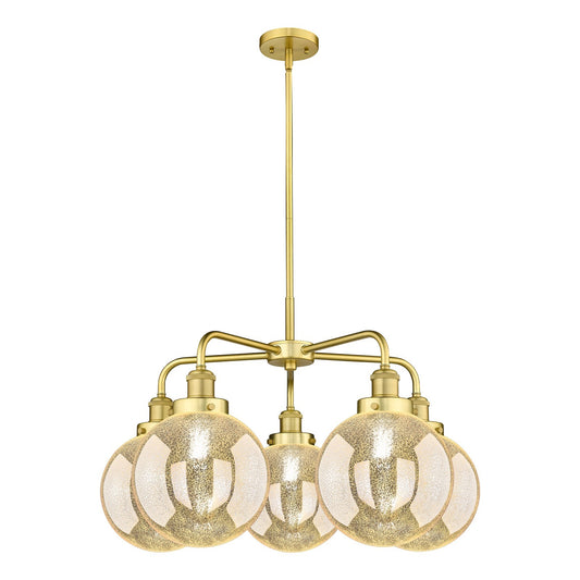 Innovations Beacon 27in 5-Light Chandelier | Industrial Satin Gold Steel and Mercury Glass | Dining Room & Living Room | Model 916-5CR-SG-G208-8