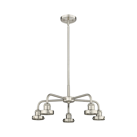 Innovations Ballston Urban 21.375in 5-Light Chandelier | Industrial Satin Nickel Steel | Kitchen Island & Dining Room | Model 916-5CR-SN