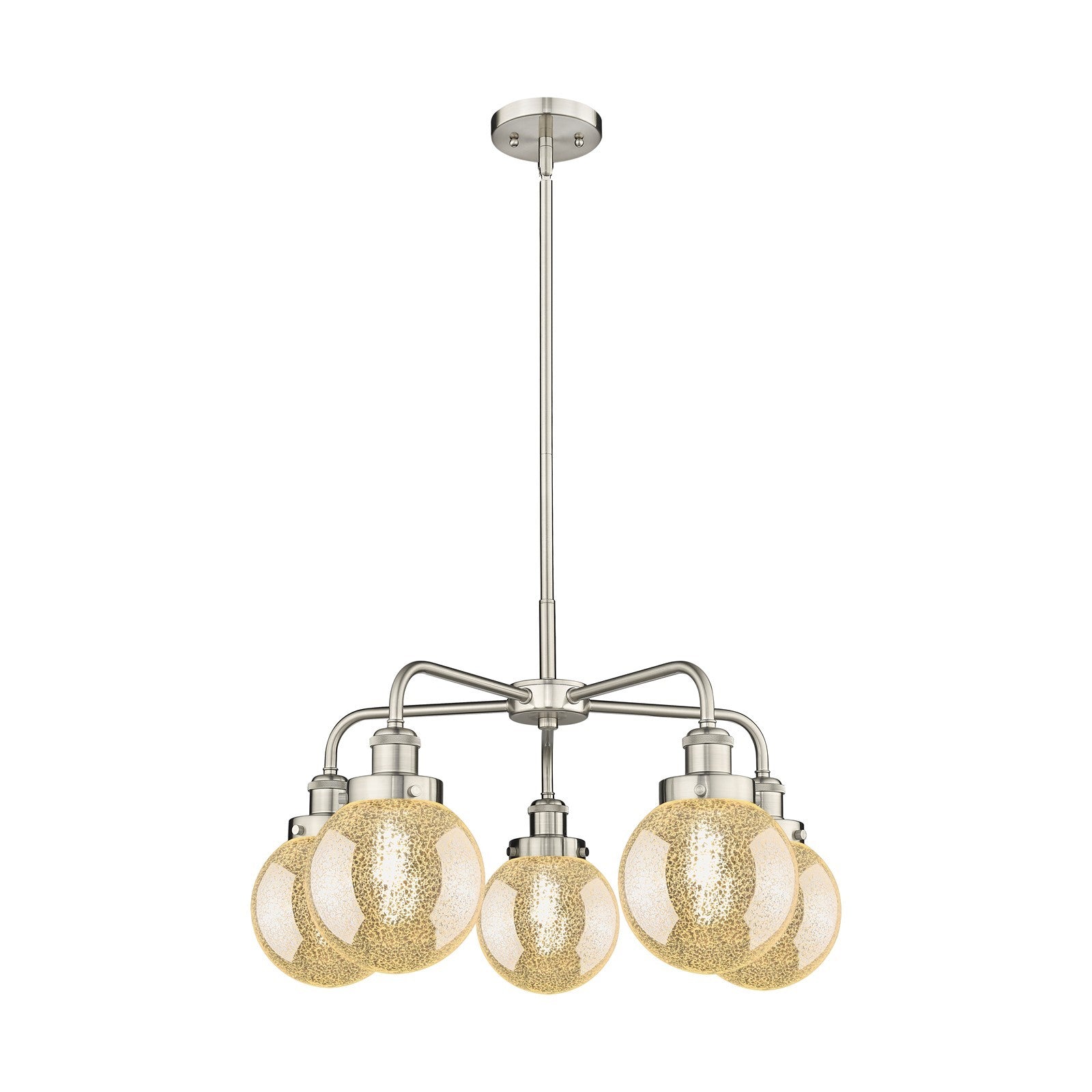 Innovations Beacon 25in 5-Light Chandelier | Industrial Satin Nickel Steel and Mercury Glass | Kitchen Island & Dining Room | Model 916-5CR-SN-G208-6