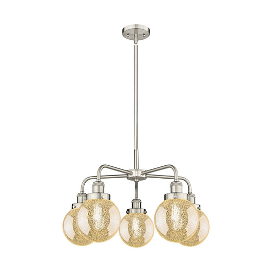 Innovations Beacon 25in 5-Light Chandelier | Industrial Satin Nickel Steel and Mercury Glass | Kitchen Island & Dining Room | Model 916-5CR-SN-G208-6