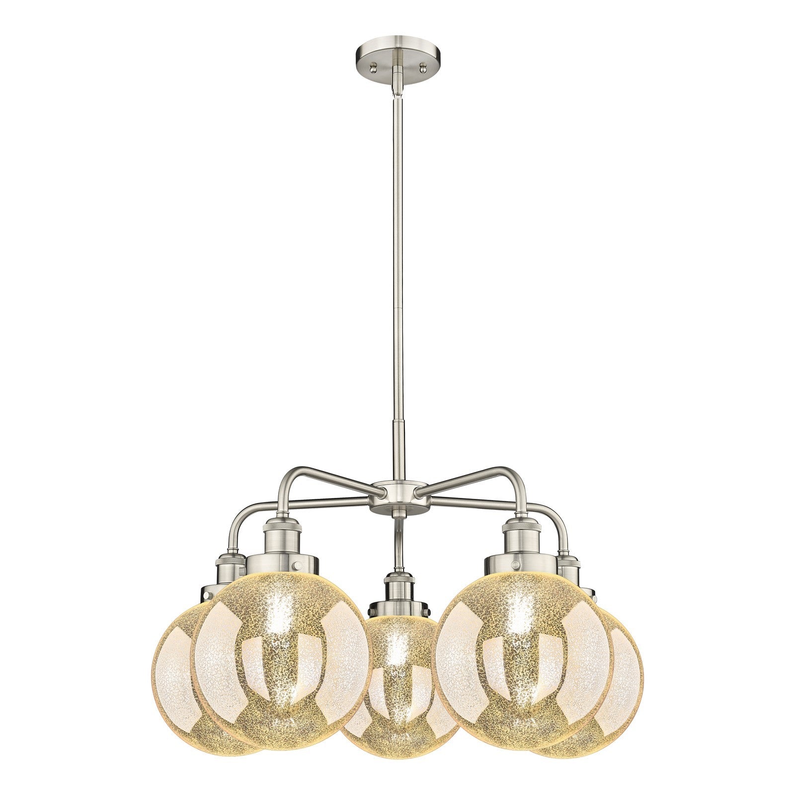 Innovations Beacon 27in 5-Light Chandelier | Industrial Satin Nickel Steel and Mercury Glass | Kitchen Island & Dining Room | Model 916-5CR-SN-G208-8