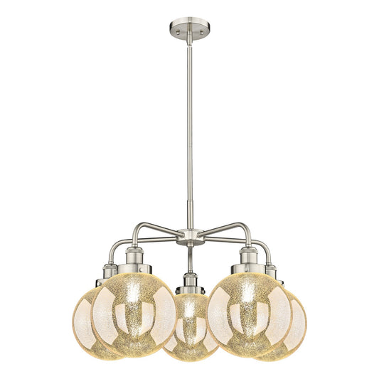 Innovations Beacon 27in 5-Light Chandelier | Industrial Satin Nickel Steel and Mercury Glass | Kitchen Island & Dining Room | Model 916-5CR-SN-G208-8
