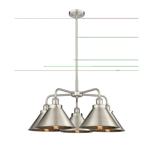 Innovations Ballston Urban 27in 5-Light Chandelier | Industrial Satin Nickel Steel and Brushed Satin Nickel Metal Shade | Dining | Model 916-5CR-SN-M10-SN