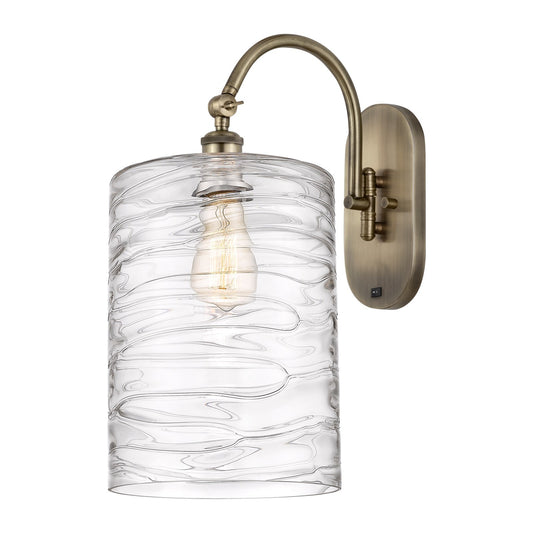 Innovations Cobbleskill 9in 1-Light Wall Sconce | Industrial Antique Brass Steel and Deco Swirl Clear Glass | Hallway & Bathroom | Model 918-1W-AB-G1113-L
