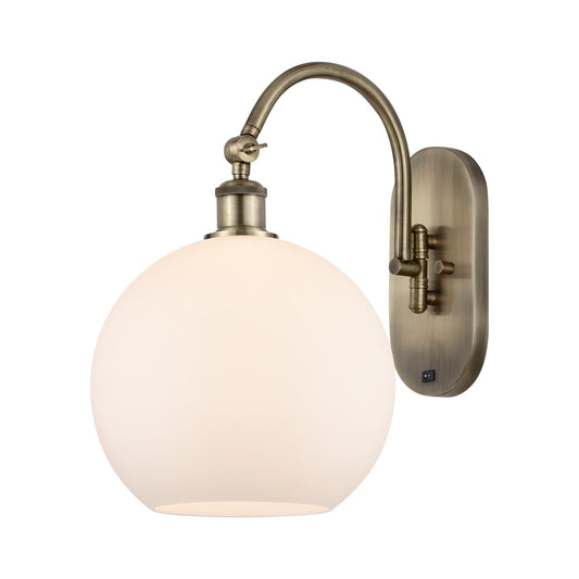 Innovations Athens 10in 1-Light Wall Sconce | Industrial Antique Brass and Matte White Glass | Hallway & Bathroom Accent | Model 918-1W-AB-G121-10