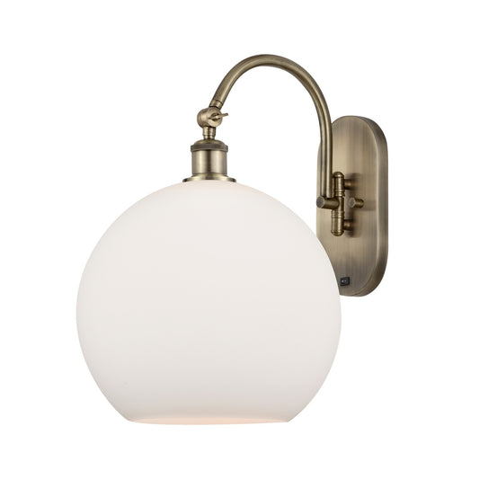 Innovations Athens 12in 1-Light Wall Sconce | Industrial Antique Brass and Matte White Glass | Bedroom & Hallway Accent Light | Model 918-1W-AB-G121-12