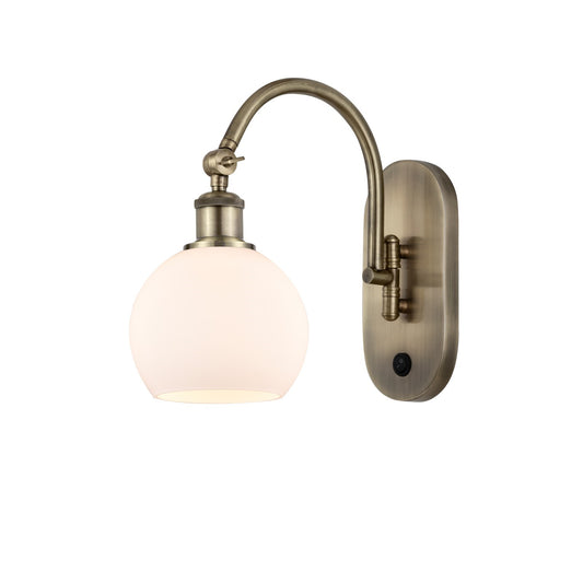 Innovations Athens 6in 1-Light Wall Sconce | Industrial Antique Brass and Matte White Glass | Hallway & Bathroom Accent | Model 918-1W-AB-G121-6