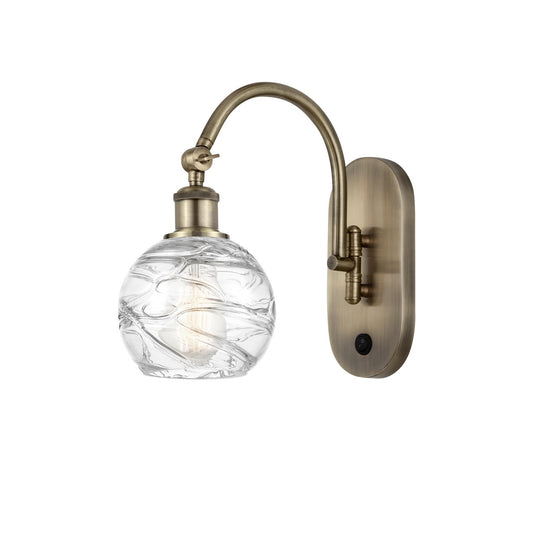 Innovations Athens Deco Swirl 6in 1-Light Wall Sconce | Industrial Antique Brass and Clear Deco Swirl Glass | Bedroom & | Model 918-1W-AB-G1213-6CL