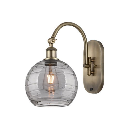 Innovations Athens Deco Swirl 8in 1-Light Wall Sconce | Industrial Antique Brass and Light Smoke Glass | Hallway & Bathroom | Model 918-1W-AB-G1213-8SM