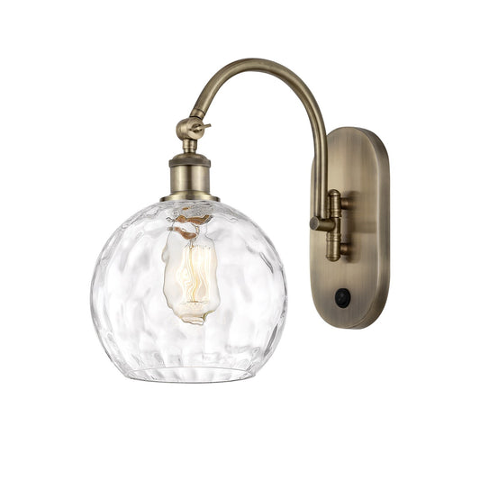 Innovations Athens Water Glass 8in 1-Light Wall Sconce | Industrial Antique Brass and Clear Glass | Hallway & Bathroom Accent | Model 918-1W-AB-G1215-8