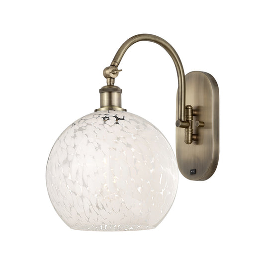 Innovations White Mouchette 10in 1-Light Wall Sconce | Industrial Antique Brass and White Mouchette Glass | Hallway & | Model 918-1W-AB-G1216-10WM
