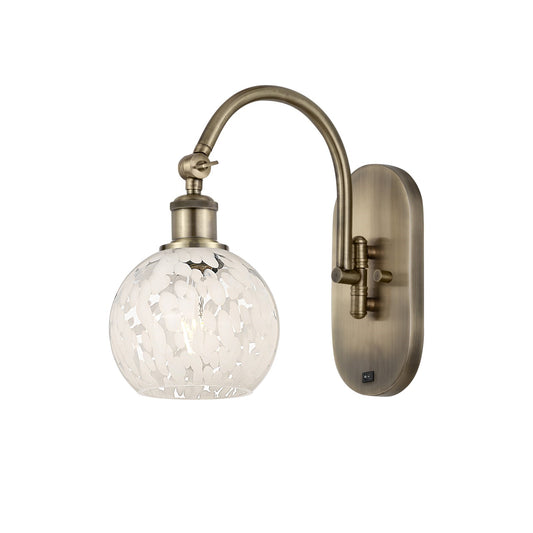 Innovations White Mouchette 6in 1-Light Wall Sconce | Industrial Antique Brass and White Mouchette Glass | Hallway & Bathroom | Model 918-1W-AB-G1216-6WM