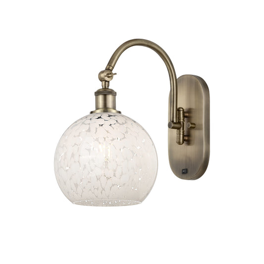 Innovations Lighting Ballston 8in 1-Light Wall Sconce | Industrial Antique Brass and White Mouchette Glass | Hallway & | Model 918-1W-AB-G1216-8WM