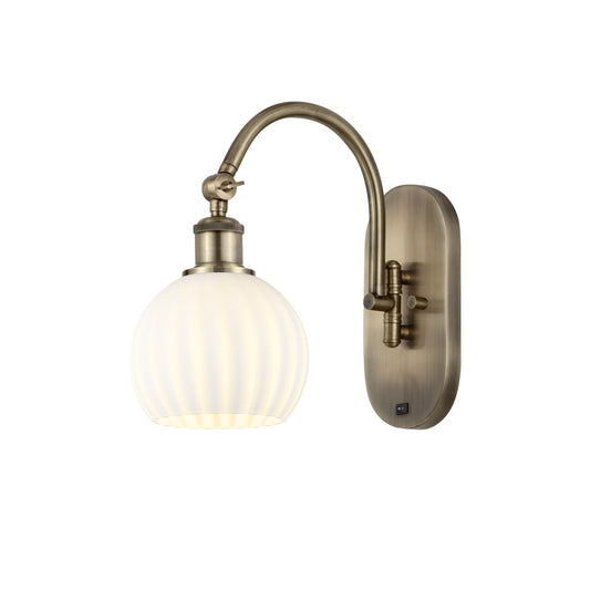 Innovations White Venetian 6in 1-Light Wall Sconce | Industrial Antique Brass Steel and White Glass | Bedroom & Hallway Accent | Model 918-1W-AB-G1217-6WV
