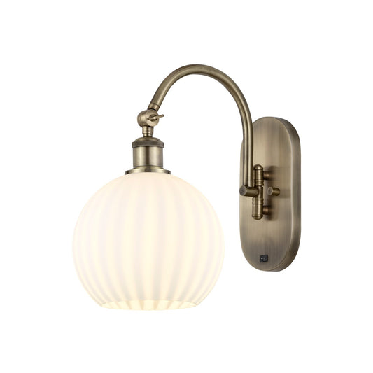 Innovations White Venetian 8in 1-Light Wall Sconce | Industrial Antique Brass and White Venetian Glass | Bedroom & Hallway | Model 918-1W-AB-G1217-8WV