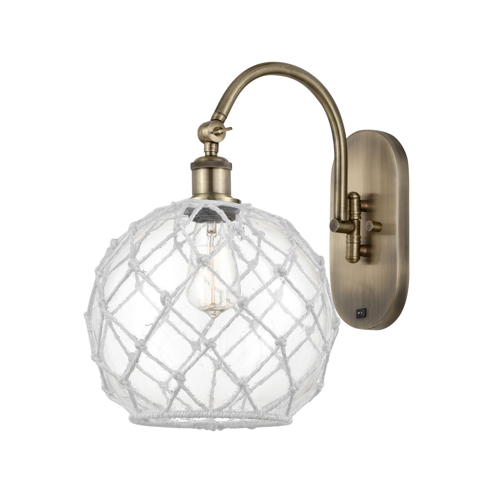 Innovations Farmhouse Rope 10in 1-Light Wall Sconce | Industrial Antique Brass and Clear Glass with White Rope | Hallway & | Model 918-1W-AB-G122-10RW