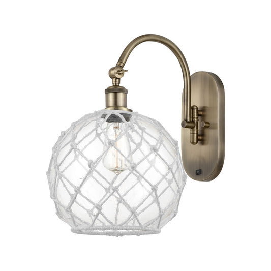 Innovations Farmhouse Rope 10in 1-Light Wall Sconce | Industrial Antique Brass and Clear Glass with White Rope | Hallway & | Model 918-1W-AB-G122-10RW