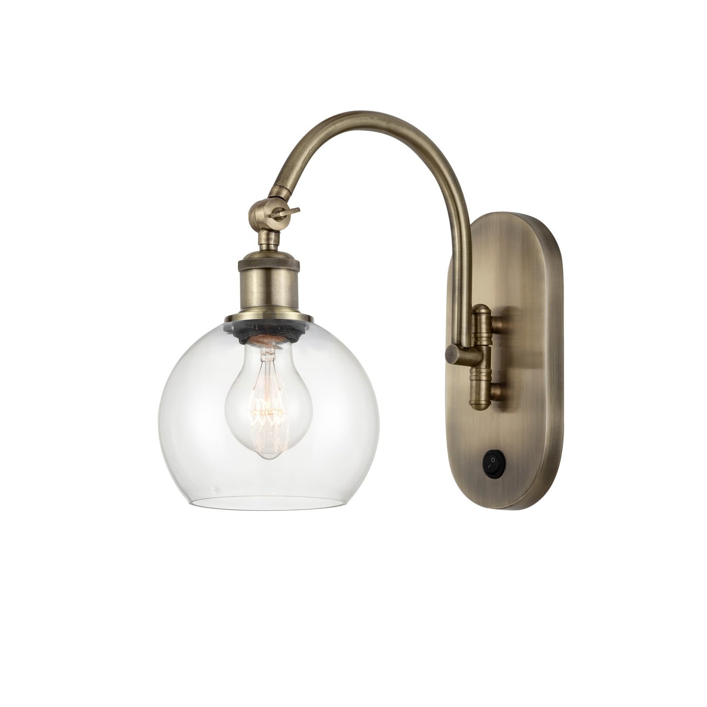 Innovations Athens 6in 1-Light Wall Sconce | Industrial Antique Brass Steel and Clear Glass | Bedroom & Hallway Accent | Model 918-1W-AB-G122-6