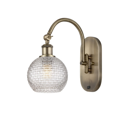 Innovations Athens 6in 1-Light Wall Sconce | Industrial Antique Brass Steel and Clear Basket Weave Glass | Bedroom & Hallway | Model 918-1W-AB-G122C-6CL