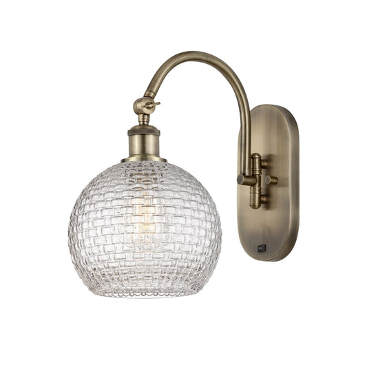 Innovations Athens 8in 1-Light Wall Sconce | Industrial Antique Brass Steel and Clear Basket Weave Glass | Bedroom & Hallway | Model 918-1W-AB-G122C-8CL