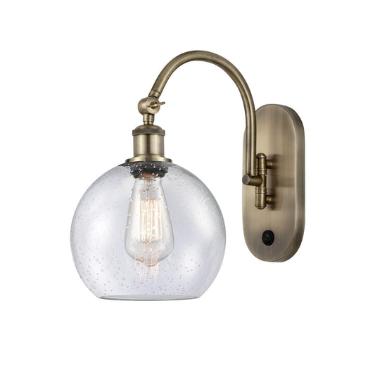 Innovations Athens 8in 1-Light Wall Sconce | Industrial Antique Brass and Seedy Glass | Bedroom & Hallway Accent | 8 x 14 in | Model 918-1W-AB-G124-8
