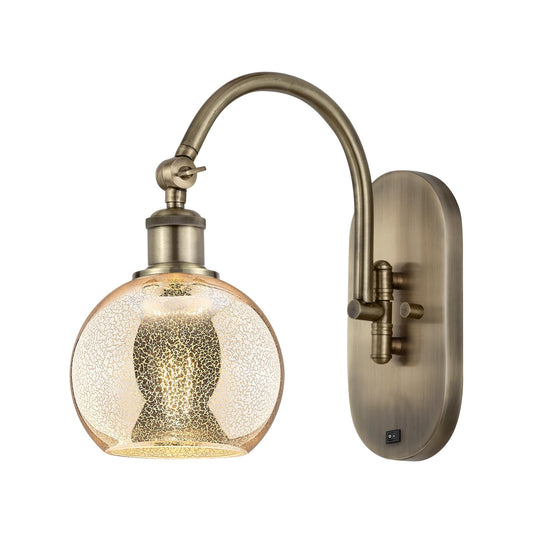 Innovations Athens 6in 1-Light Wall Sconce | Industrial Antique Brass and Mercury Glass | Hallway & Bedroom Accent | Model 918-1W-AB-G128-6