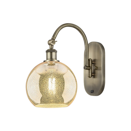 Innovations Athens 8in 1-Light Wall Sconce | Industrial Antique Brass and Mercury Glass | Hallway & Bedroom Accent | 8 x 14 in | Model 918-1W-AB-G128-8
