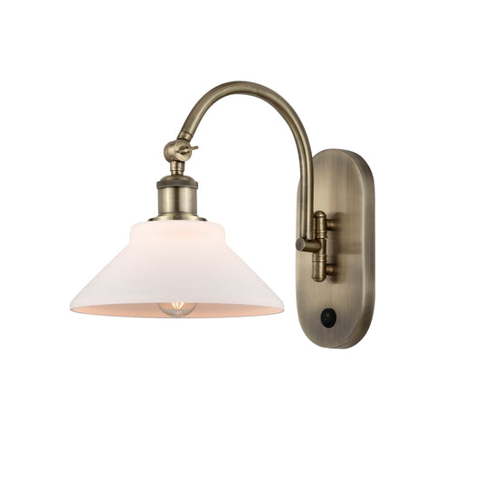 Innovations Orwell 8in 1-Light Wall Sconce | Industrial Antique Brass and Matte White Glass | Hallway & Bedroom Accent | Model 918-1W-AB-G131