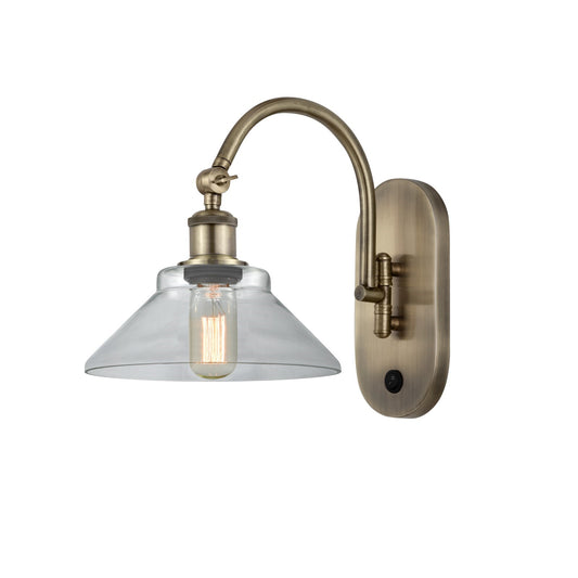 Innovations Orwell 1-Light 8.375in Wall Sconce | Industrial Antique Brass Steel and Clear Glass | Bedroom & Hallway Accent | Model 918-1W-AB-G132