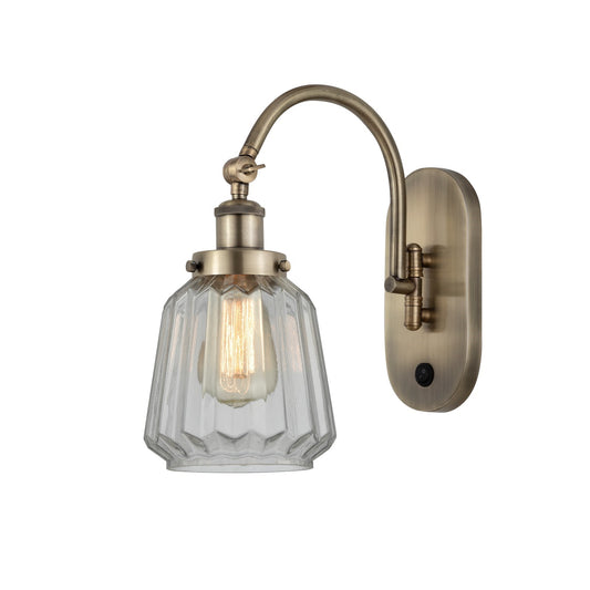 Innovations Chatham 1-Light 7in Swing Arm Lamp | Industrial Antique Brass Steel and Clear Ribbed Glass | Bedroom Reading & Living | Model 918-1W-AB-G142