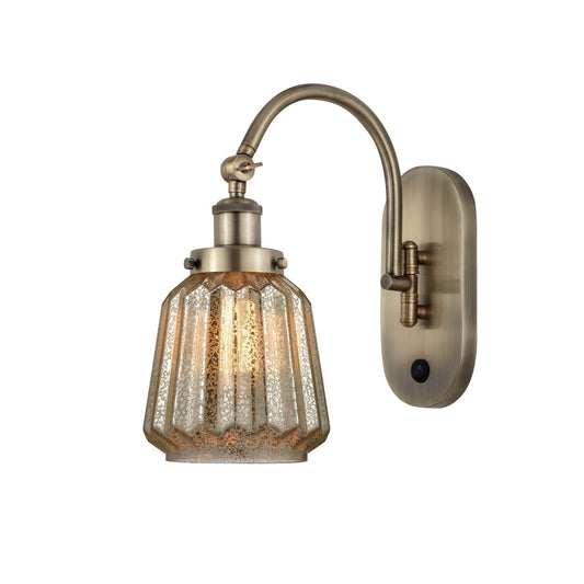 Innovations Chatham 1-Light 7in Swing Arm Lamp | Industrial Antique Brass Steel and Mercury Ribbed Glass | Bedroom Reading & Living | Model 918-1W-AB-G146