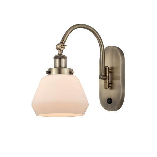Innovations Fulton 7in 1-Light Swing Arm Lamp | Industrial Antique Brass Steel and Matte White Frosted Glass | Bedroom & Living | Model 918-1W-AB-G171