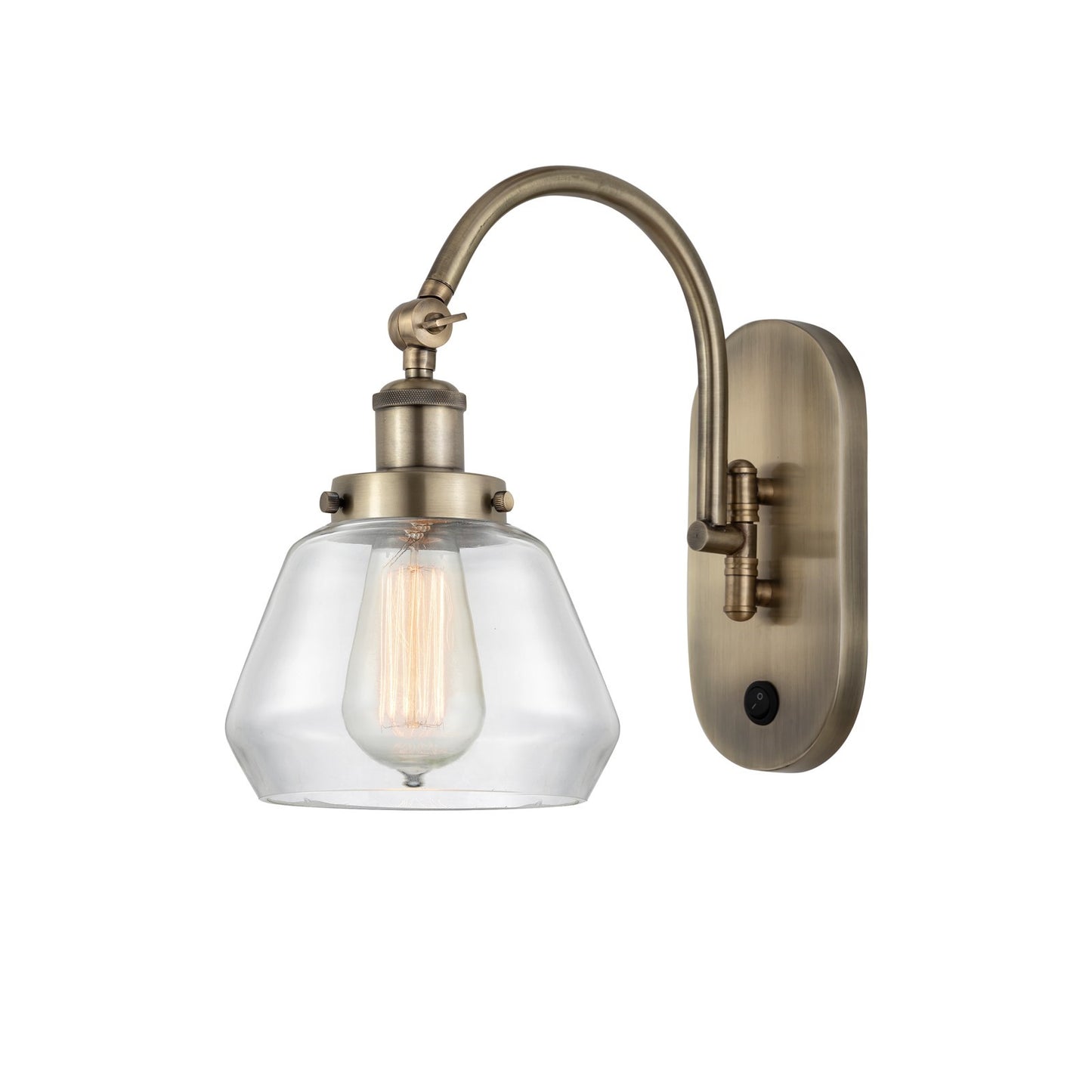 Innovations Fulton 7in 1-Light Swing Arm Lamp | Industrial Antique Brass Steel and Clear Glass | Bedroom & Living Room Reading | Model 918-1W-AB-G172-LED