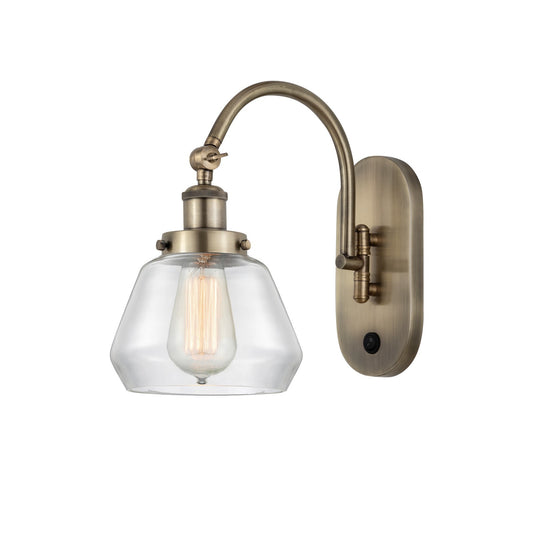 Innovations Fulton 7in 1-Light Swing Arm Lamp | Industrial Antique Brass Steel and Clear Glass | Bedroom & Living Room Reading | Model 918-1W-AB-G172-LED