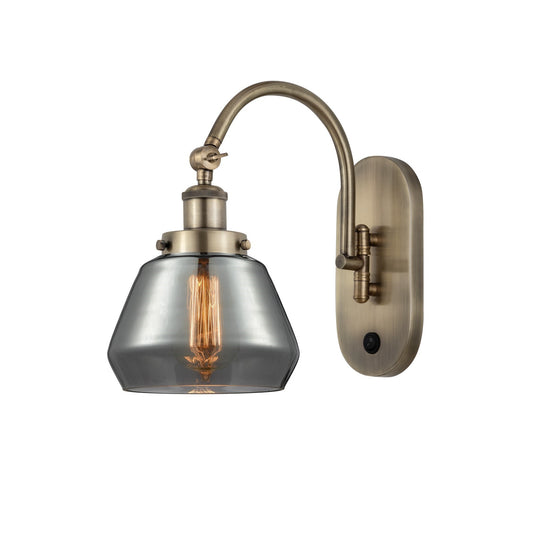 Innovations Fulton 7in 1-Light Swing Arm Lamp | Industrial Antique Brass Steel and Light Smoke Glass | Bedroom & Living Room | Model 918-1W-AB-G173-LED