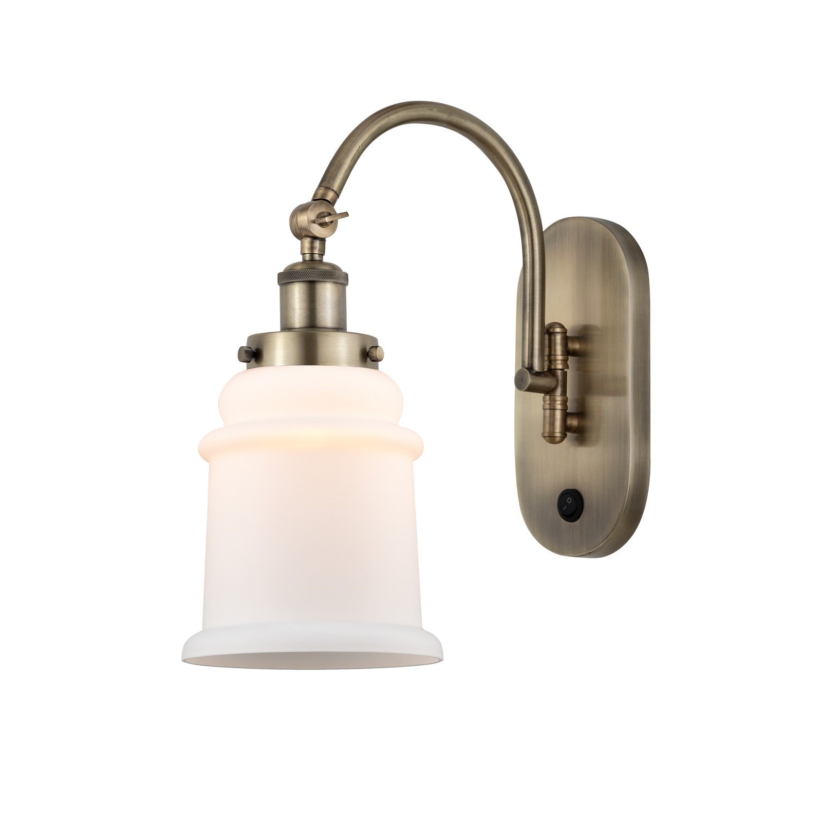 Innovations Canton 7in 1-Light Swing Arm Wall Sconce | Industrial Antique Brass and Matte White Frosted Glass | Bedroom Reading | Model 918-1W-AB-G181-LED