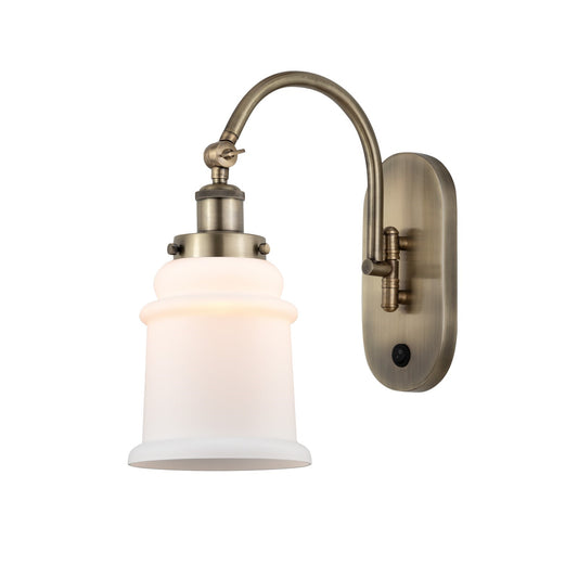 Innovations Canton 7in 1-Light Swing Arm Wall Sconce | Industrial Antique Brass and Matte White Frosted Glass | Bedroom Reading | Model 918-1W-AB-G181-LED