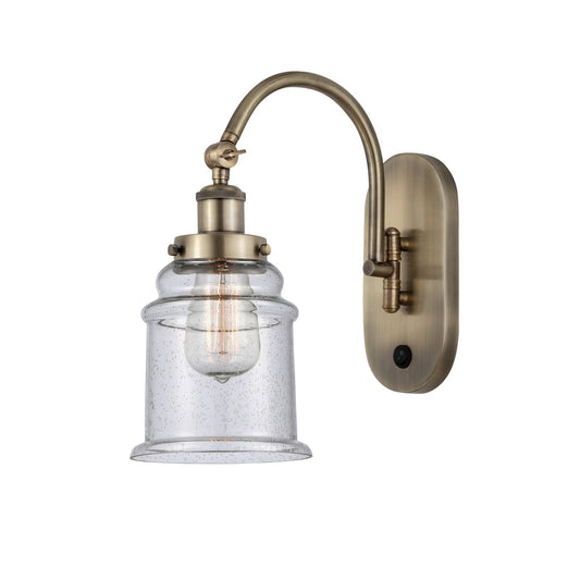 Innovations Canton 7in 1-Light Swing Arm Wall Sconce | Industrial Antique Brass and Seedy Glass | Bedroom & Living Room Reading | Model 918-1W-AB-G184-LED