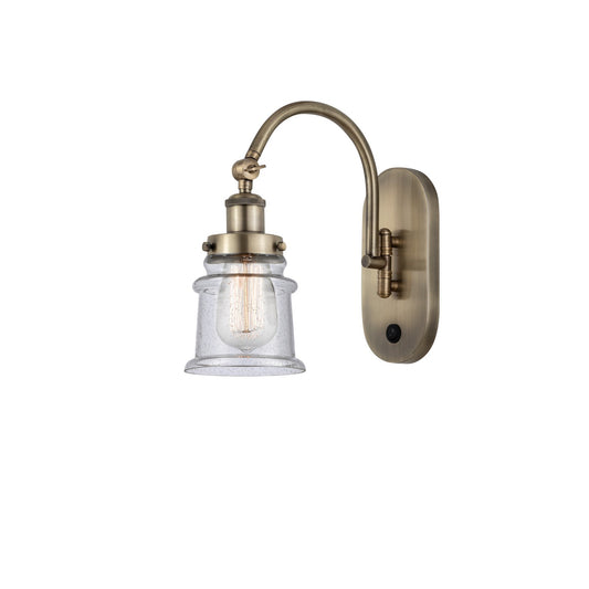 Innovations Canton 7in 1-Light Swing Arm Wall Sconce | Industrial Antique Brass and Seedy Glass | Bedroom & Living Room | Model 918-1W-AB-G184S-LED