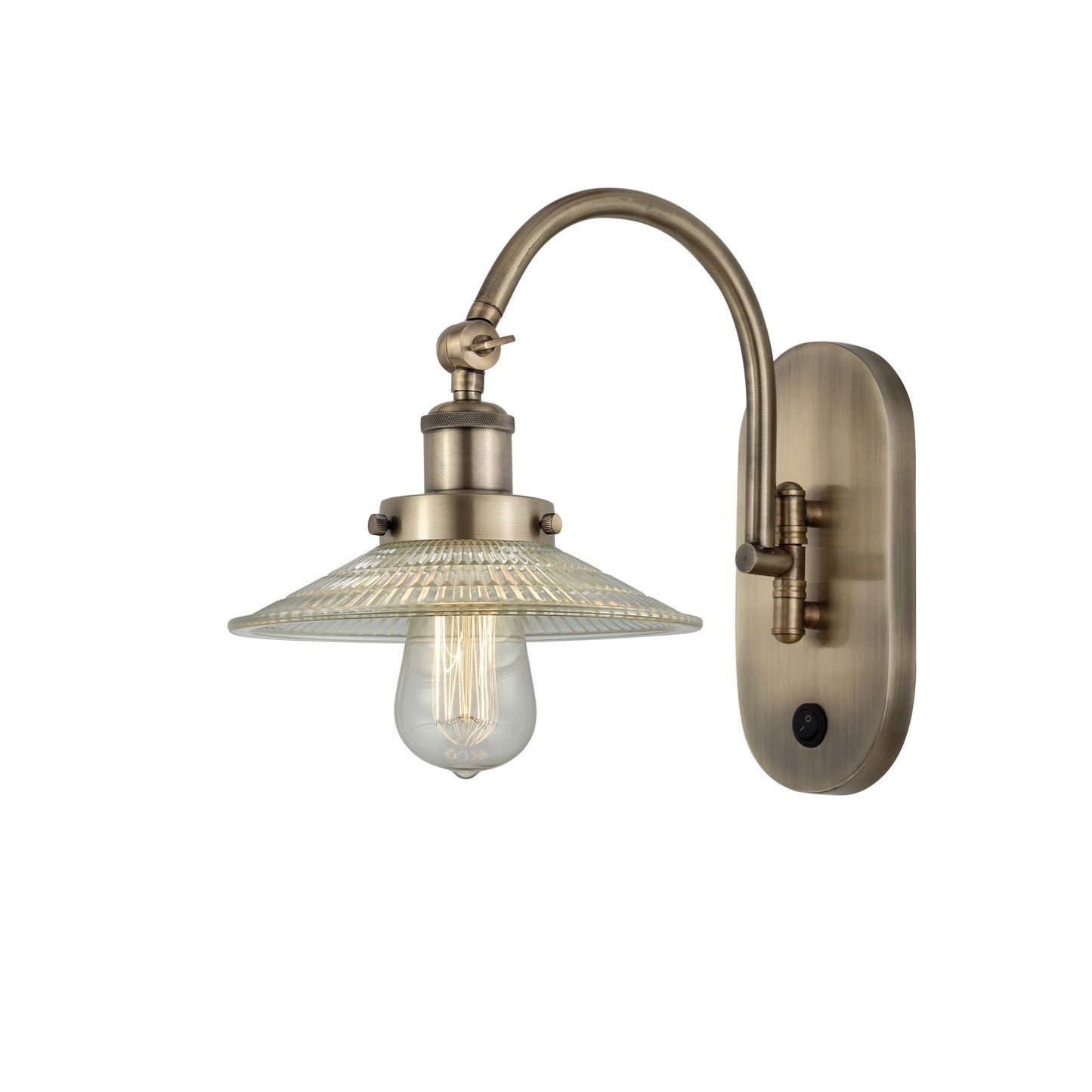 Innovations Halophane 1-Light Swing Arm Wall Sconce | Industrial Antique Brass Steel and Clear Glass | Bedroom Reading & Living Room | Model 918-1W-AB-G2