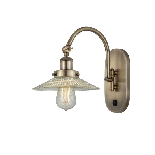 Innovations Halophane 1-Light Swing Arm Wall Sconce | Industrial Antique Brass Steel and Clear Glass | Bedroom Reading & Living Room | Model 918-1W-AB-G2