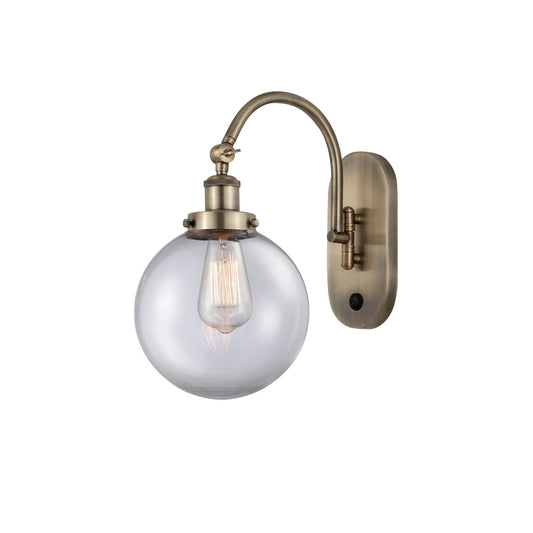 Innovations Beacon 8in 1-Light Swing Arm Lamp | Industrial Antique Brass Steel and Clear Glass | Bedroom & Living Room | Model 918-1W-AB-G202-8-LED